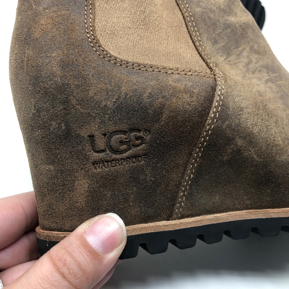 UGG Kasen Waterproof Wedge Bootie Women 7.5 Stout Brown Suede 1095136 - Picture 8 of 16